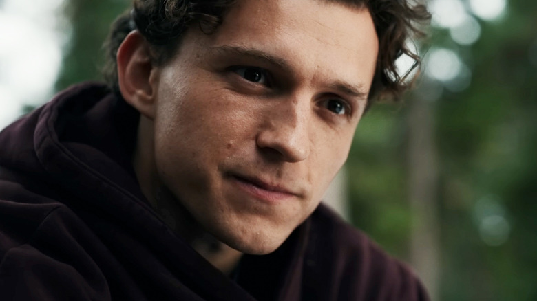 Tom Holland's Peter Parker is seen in closeup in Spider-Man Brand New Day