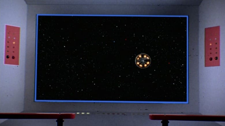 A fast-moving Orion ship on the Enterprise's viewscreen on Star Trek