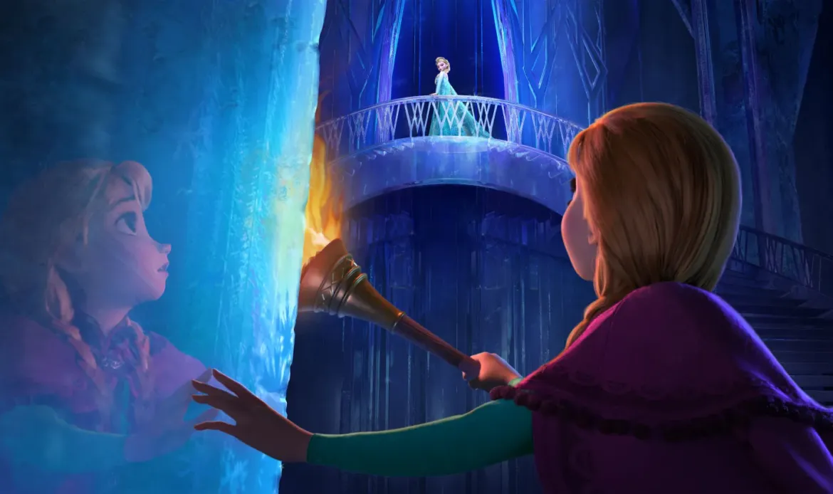FROZEN, Anna (bottom, voice: Kristen Bell), Elsa (top, voice: Idina Menzel), 2013. ©Walt Disney Pictures/courtesy Everett Collection