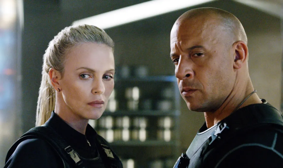 THE FATE OF THE FURIOUS, (aka FAST & FURIOUS 8), from left, Charlize Theron, Vin Diesel, 2017. ©Universal Studios/courtesy Everett Collection