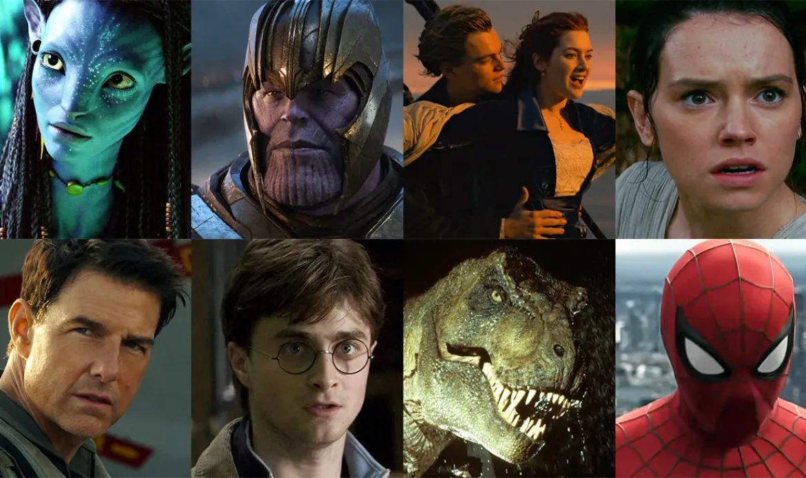 Avatar, Avengers: Endgame, Titanic, Star Wars: The Force Awakens, Top Gun: Maverick, Harry Potter and the Deathly Hallows Part 2 and Jurassic Park, Spider-Man Brand New Day