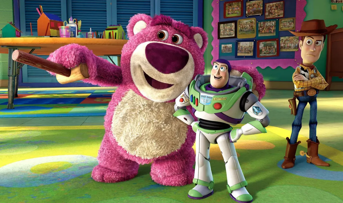 TOY STORY 3, from left: Lotso (voice: Ned Beatty), Buzz Lightyear (voice: Tim Allen), Woody (voice: Tom Hanks), 2010. ©Buena Vista Pictures/courtesy Everett Collection