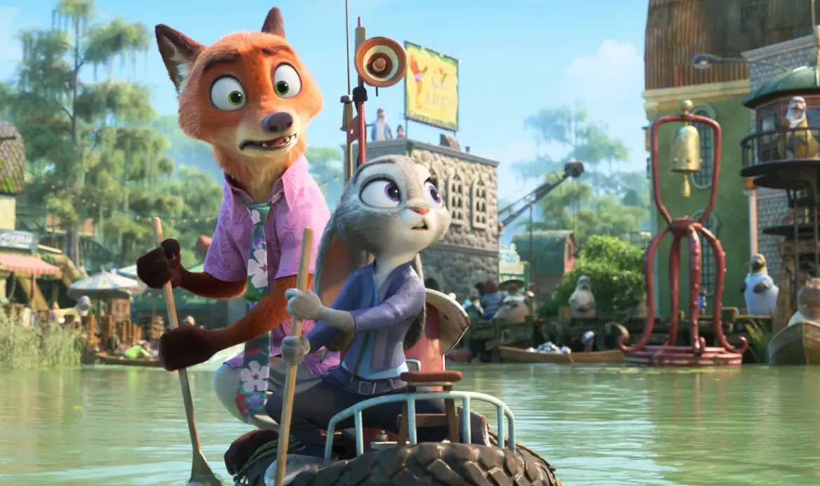 (L-R): Nick Wilde (voiced by Jason Bateman) and Judy Hopps (voiced by Ginnifer Goodwin) in Walt Disney Animation Studios' Zootopia 2.