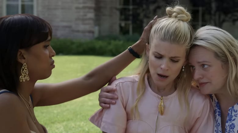 Kerry Washington's Eleanor, Kate Mara's Nancy, and Elisabeth Moss' Mary sit together outside in Imperfect Women