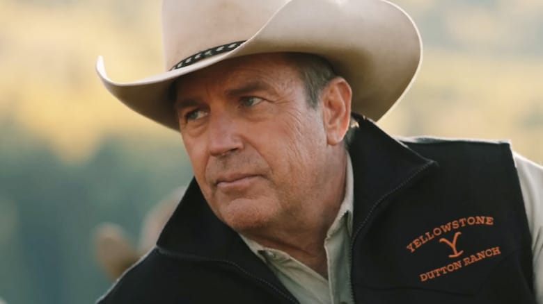 Kevin Costner's John Dutton is seen in closeup in Yellowstone