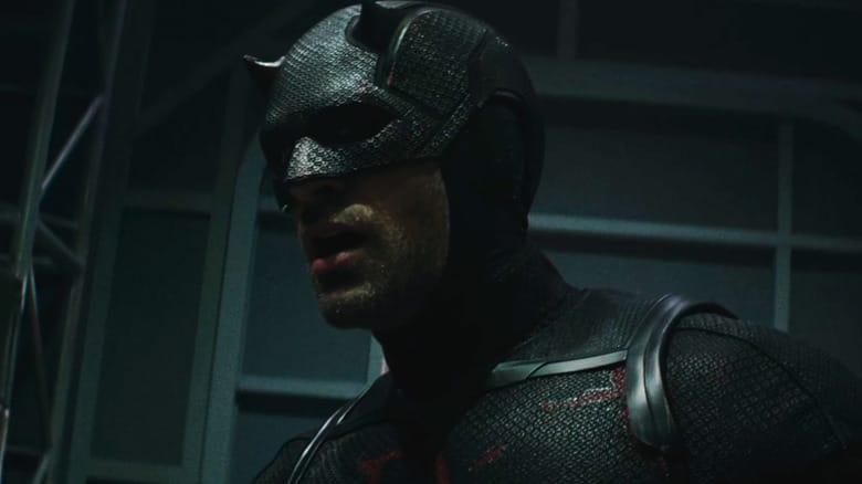 Charlie Cox's Daredevil is seen from a low angle in Daredevil Born Again