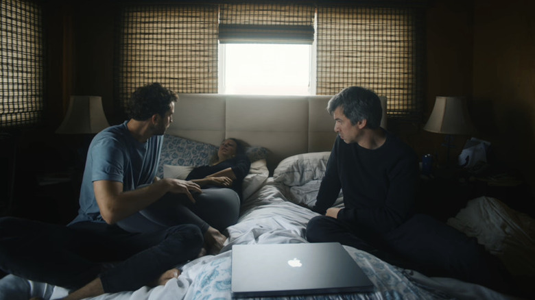 Billy Evans comforting a crying Elizabeth Holmes with Nathan Fielder watching in You Can See Everything