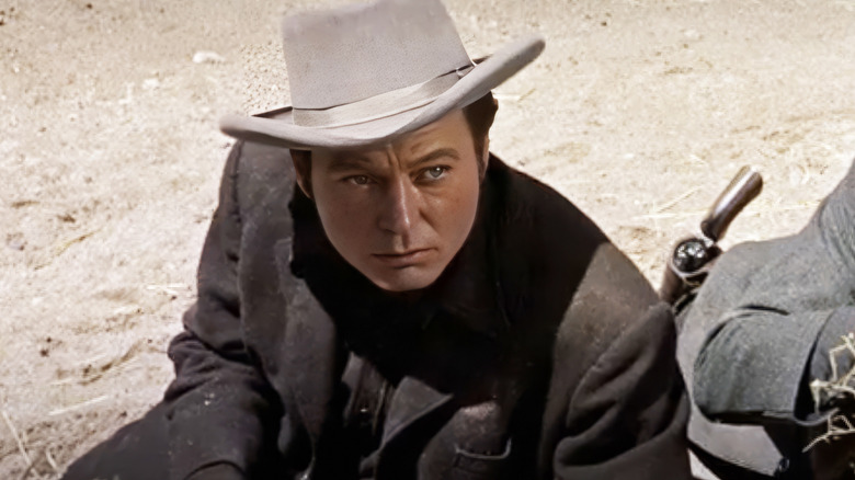 Morgan Earp looking at someone in Gunfight at the O.K. Corral