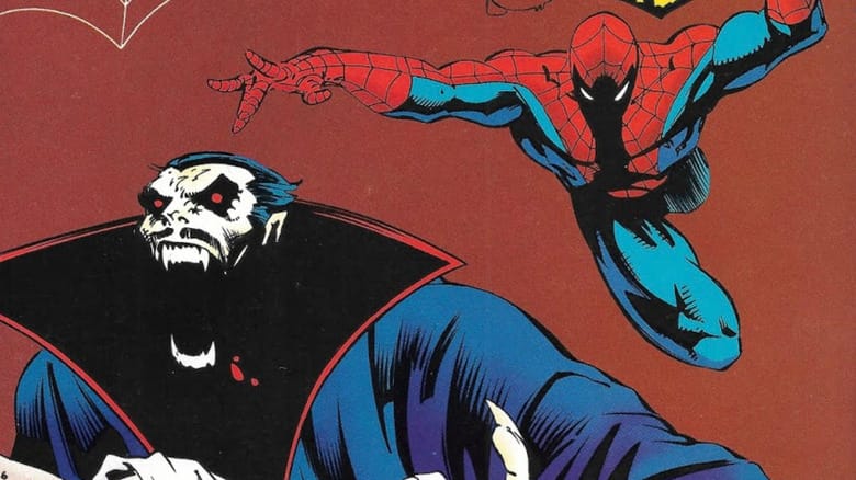 Spider-Man leaps at Dracula from behind on the cover of Spider-Man Vs. Dracula #1